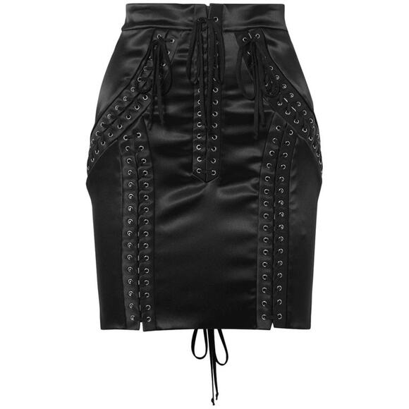 NWT Dolce & Gabbana Runway Black Lace-Up Stretch-Satin Mini Skirt IT 44 US L - Picture 3 of 10